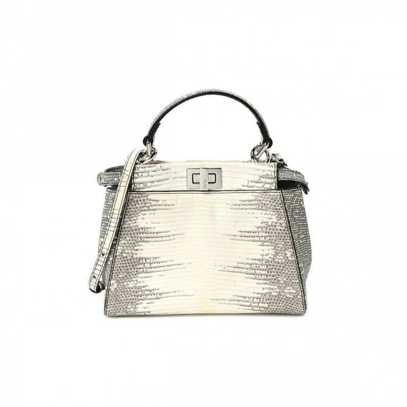 FENDI LIZARD TOGO SHINY NAPPA MINI PEEKABOO ICONIC SATCHEL ROCCIA (23*18*12cm)