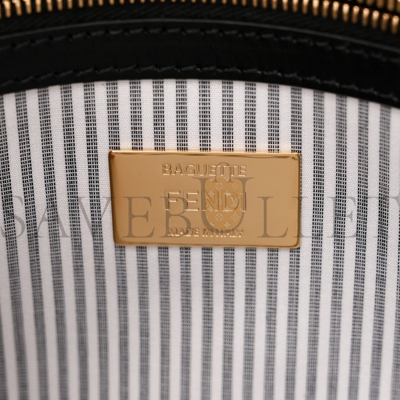 FENDI COTTON CUOIO BRETAGNA STRIPED BAGUETTE GRIGIO WHITE BLACK (27*15*6cm)