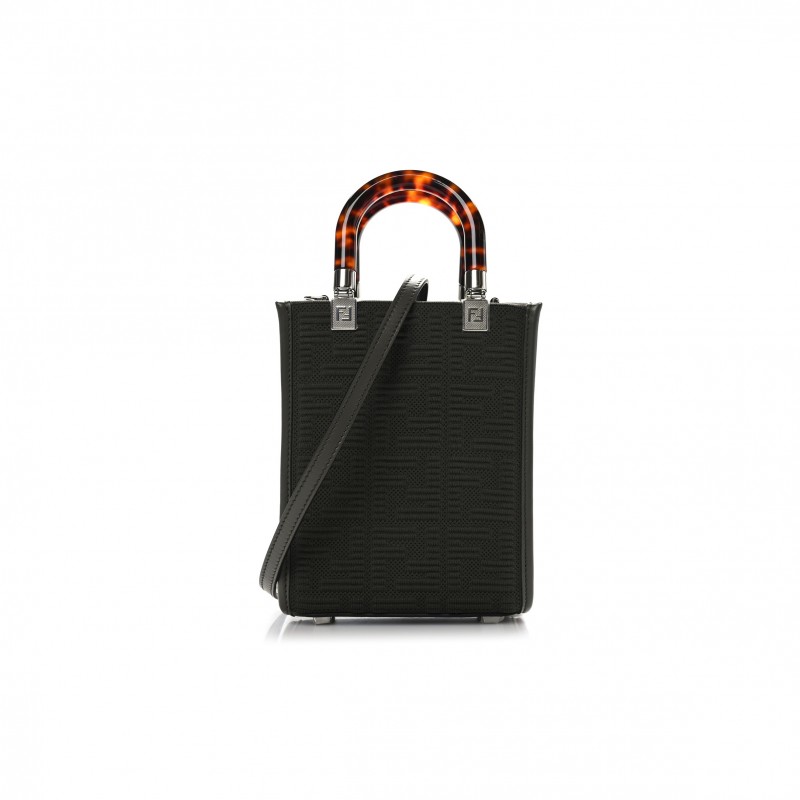 FENDI TECHNICAL FABRIC VITELLO CEYLON PLEXIGLASS FF MINI FENDI SUNSHINE SHOPPER TOTE WOOD (18*13*5cm)