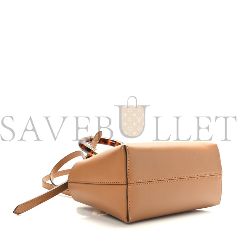 FENDI VITELLO KING PLEXIGLASS LOGO EMBOSSED MINI BY THE WAY TOP HANDLE BOSTON BAG CARAMELLO (18*11*8cm)