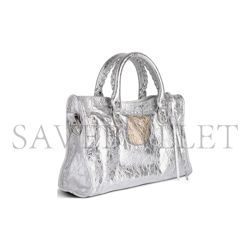 BALENCIAGA WOMEN'S LE CITY BAG SMALL IN SILVER 8114422AA9R8122 (29.9*19.1*9.9cm)