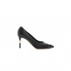 CHANEL GOATSKIN PATENT CALFSKIN CAP TOE CC PEARL PUMPS 