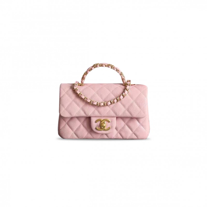 CHANEL CAVIAR QUILTED MINI FLAP LIGHT PINK  (19.5*12*6.5cm)