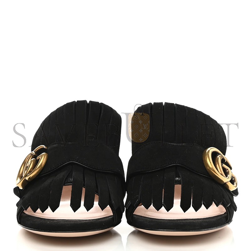 GUCCI WOMEN'S BLACK SUEDE GG MARMONT SLIDE 458051