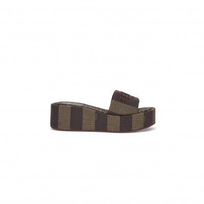 FENDI SUNSHINE BROWN FABRIC FLATFORM SLIDES 8R8515AORHF1P95