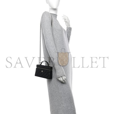 CHANEL MASTER CAVIAR QUILTED TOP HANDLE SLIM VANITY WITH CHAIN BLACK AP4385 (19.5*17*5cm)