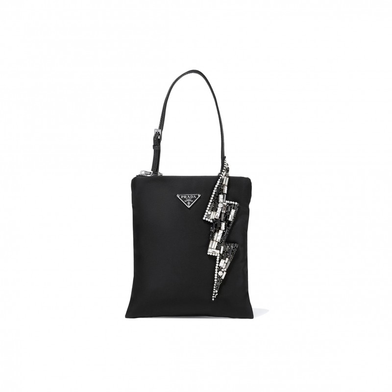 PRADA LIGHTNING BOLT EMBELLISHED NYLON BAG  (18.5*17cm) 