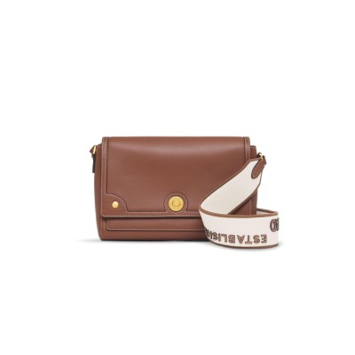 BURBERRY BROWN TOPSTITCHED LEATHER NOTE CROSSBODY BAG 80430551 (25*18*8.5cm)
