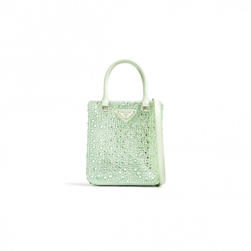 PRADA SMALL CRYSTAL SATIN TOTE BAG 1BA331 (17.5*15*5cm)