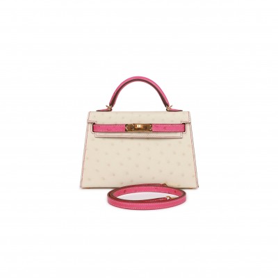 HERMES MASTER MINI KELLY SELLIER OSTRICH GOLD HARDWARE (19*12*5.5cm)