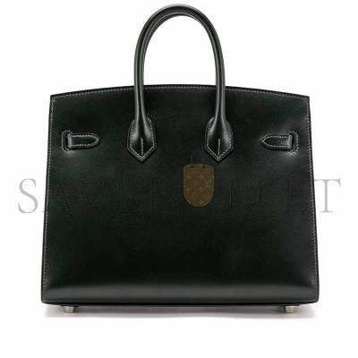 HERMÈS MASTER BIRKIN 25 SELLIER VERT FONCE BOX CALF PALLADIUM HARDWARE  (25*20*13cm)