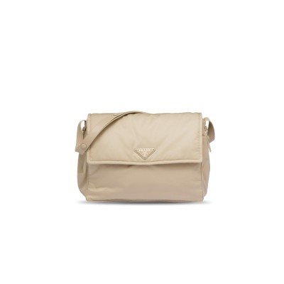PRADA CINI FABRIC WITH LEATHER MESSENGER CROSSBODY BAG LARGE SIZE WOMEN'S DESERT YELLOW 1BD256 (36*28*14cm) 