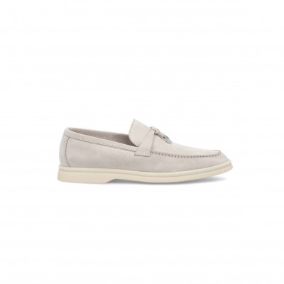 LORO PIANA SUMMER CHARMS WALK GRAY SUEDE LOAFERS