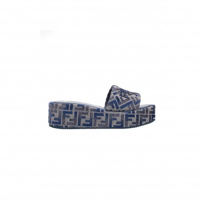FENDI SUNSHINE FF CHENILLE JACQUARD PLATFORM SANDALS 