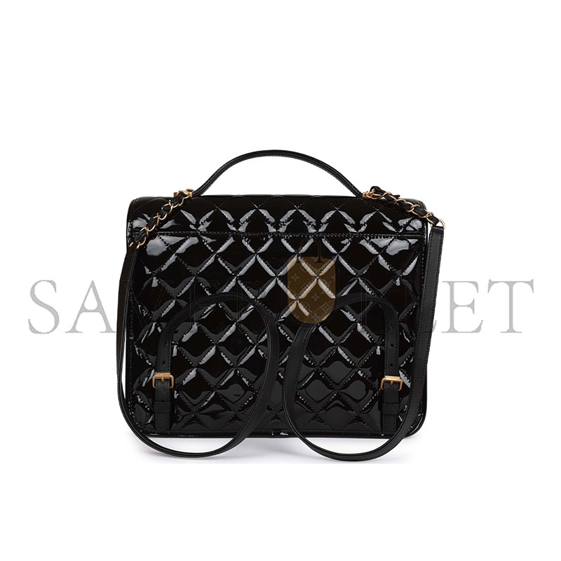 CHANEL MASTER LARGE FLAP BACKPACK BLACK PATENT ANTIQUE GOLD HARDWARE (30*23*10cm)