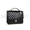 CHANEL MASTER LARGE FLAP BACKPACK BLACK PATENT ANTIQUE GOLD HARDWARE (30*23*10cm)