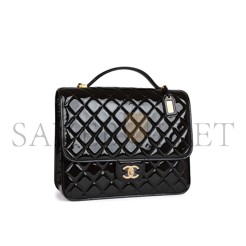 CHANEL MASTER LARGE FLAP BACKPACK BLACK PATENT ANTIQUE GOLD HARDWARE (30*23*10cm)