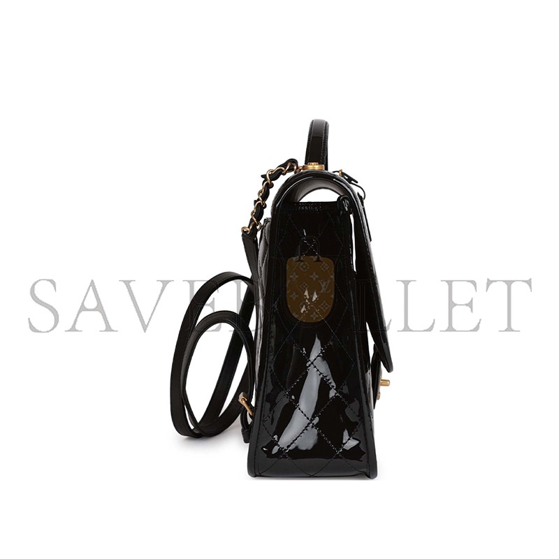 CHANEL MASTER LARGE FLAP BACKPACK BLACK PATENT ANTIQUE GOLD HARDWARE (30*23*10cm)