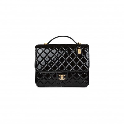 CHANEL MASTER LARGE FLAP BACKPACK BLACK PATENT ANTIQUE GOLD HARDWARE (30*23*10cm)