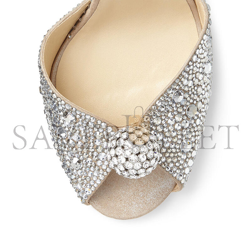 JIMMY CHOO NUDE SUEDE SANDALS WITH HOTFIX CRYSTALS AND SPHERE DETAIL SACORA100PHZ