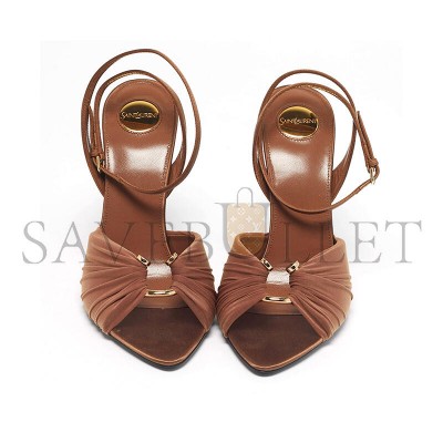 YSL BROWN SATIN AND STRETCH FABRIC LOLA ANKLE STRAP SANDALS YSL BROWN SATIN AND STRETCH FABRIC LOLA ANKLE STRAP SANDALS