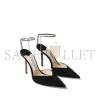 JIMMY CHOO SAEDA 100 BLACK SUEDE PUMPS WITH CRYSTAL EMBELLISHMENT SAEDA100EWA