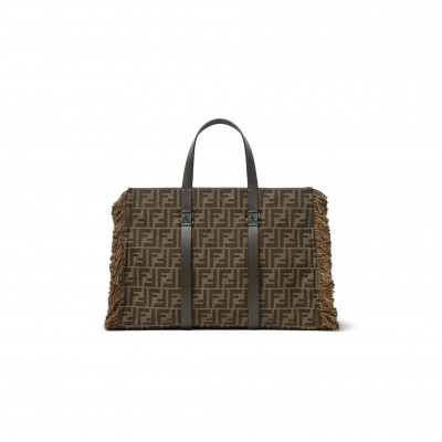 FENDI SUMMER TOTE BROWN FF JACQUARD FABRIC BAG 8BH435AFPMF1GL7 (37*29*16cm)