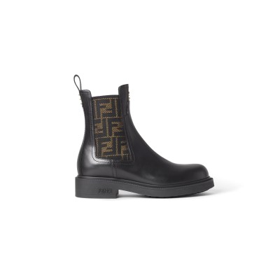 FENDI FILO BLACK LEATHER AND FF FABRIC BIKER BOOTS 8T8576A379F1TOG