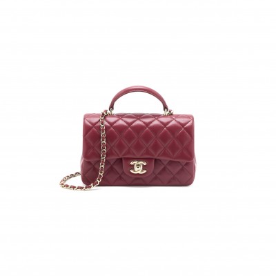 CHANEL MASTER TOP HANDLE MINI RECTANGULAR FLAP BAG LAMBSKIN BURGUNDY GHW (20*12*6.5cm)