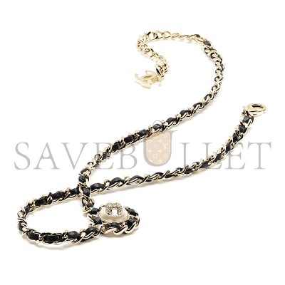 CHANEL NECKLACE METAL, LAMBSKIN, RESIN & DIAMANTÉ GOLD, BLACK, PEARLY WHITE & CRYSTAL ABG560 CHANEL NECKLACE METAL, LAMBSKIN, RESIN & DIAMANTÉ GOLD, BLACK, PEARLY WHITE & CRYSTAL ABG560