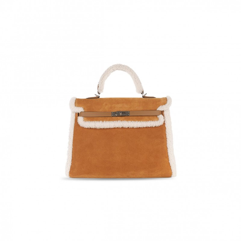 HERMÈS MASTER KELLY 35 TEDDY PLUSH SWIFT CHAMOIS  ALEZAN PALLADIUM HARDWARE (35*25*12cm)