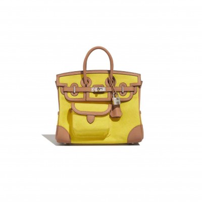 HERMÈS MASTER BIRKIN CARGO 25 TOILE SWIFT JAUNE CITRON CHAI (25*20*13cm)
