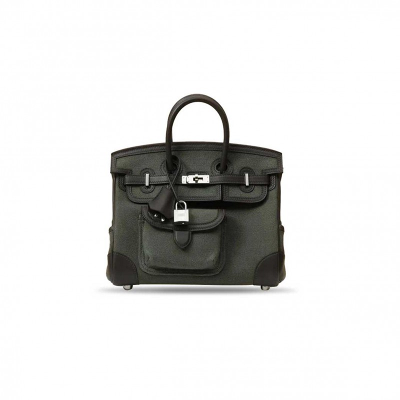 HERMÈS MASTER CARGO BIRKIN 25 CM DARK BRONZE EBENE WITH PALLADIUM CANVAS AND SWIFT LEATHER (25*20*13cm)