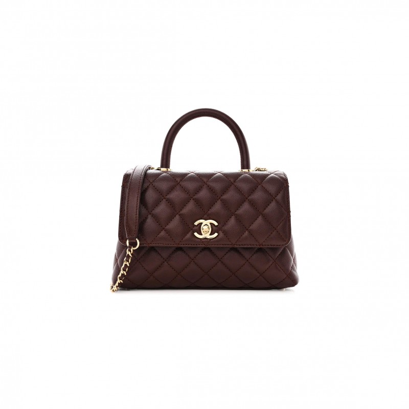 CHANEL QUILTED CAVIAR SMALL COCO TOP HANDLE BAG AS92990 (24*14*10cm)