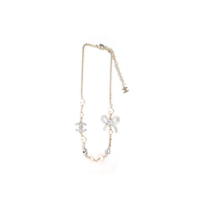 CHANEL BOW AND DOUBLE C LONG NECKLACE 