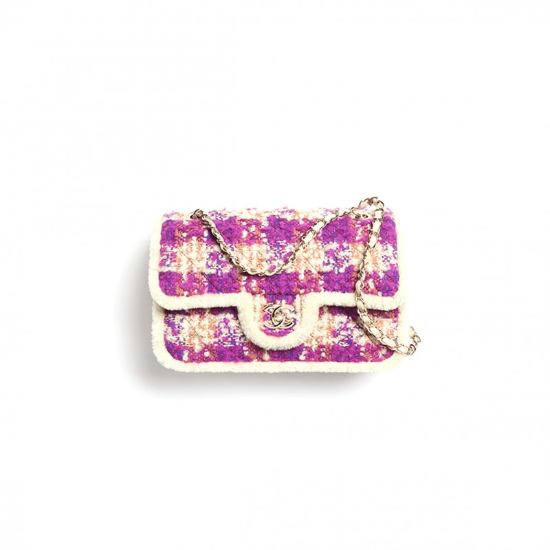 CHANEL LARGE FLAP BAG TWEED, SHEARLING LAMBSKIN & GOLD-TONE METAL FUSCHIA, PINK, BEIGE & BROWN AS5686 (26.5*16.5*9cm) CHANEL LARGE FLAP BAG TWEED, SHEARLING LAMBSKIN & GOLD-TONE METAL FUSCHIA, PINK, BEIGE & BROWN AS5686 (26.5*16.5*9cm)