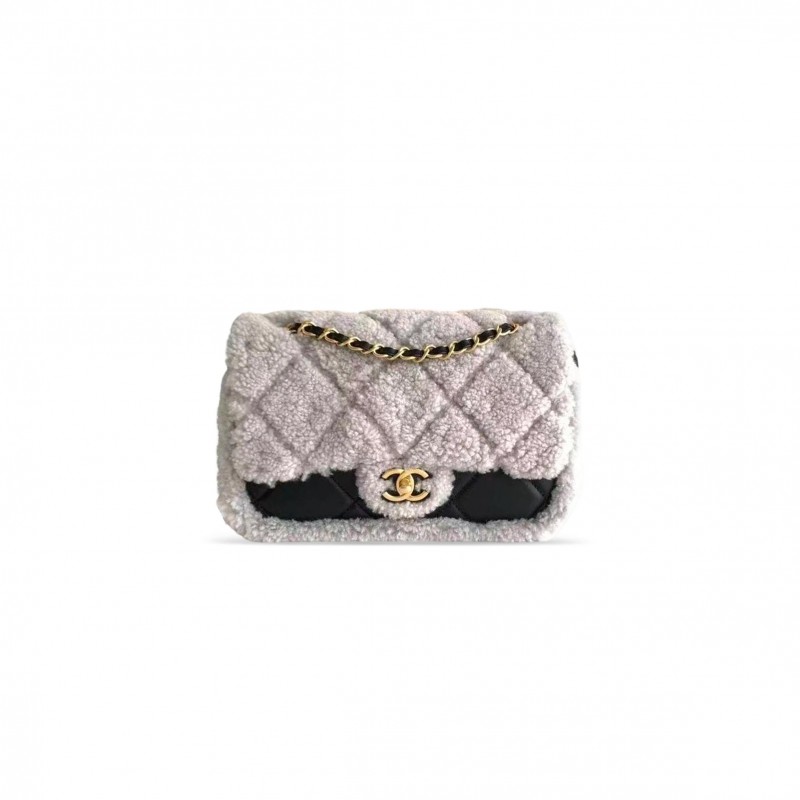 CHANEL MASTER SHEARLING LAMBSKIN & GOLD-TONE METAL FLAP BAG AS5148 (18*12*6cm)