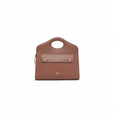 BURBERRY SMALL TOPSTITCHED LEATHER POCKET TOTE ITEM 80367451 (31cm*12cm*29.5cm)