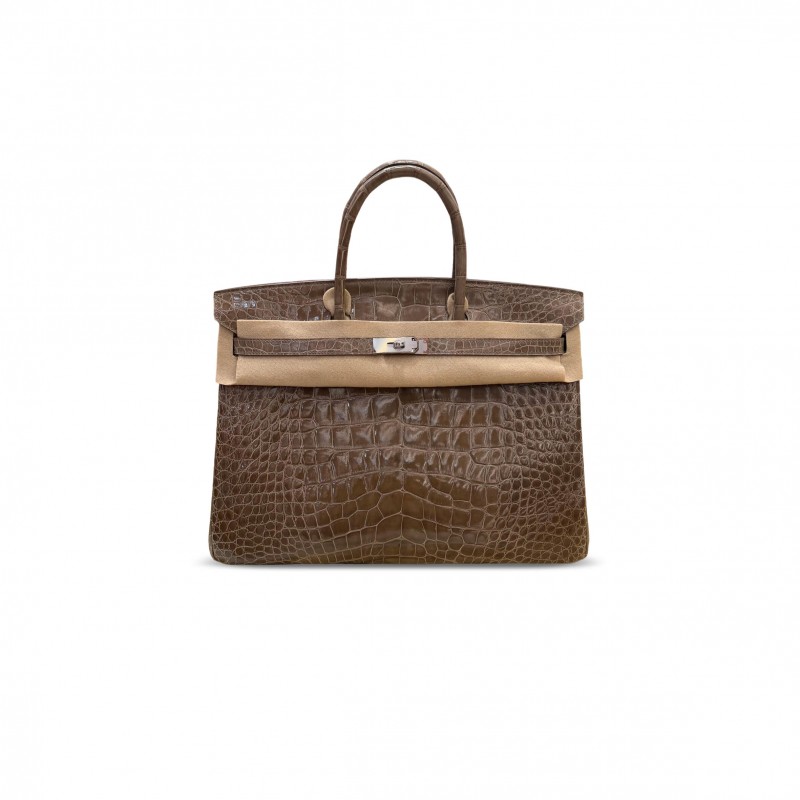 HERMES MASTER BIRKIN 40 GRIS ELEPHANT ALLIGATOR SILVER HARDWARE (40*30*21cm)