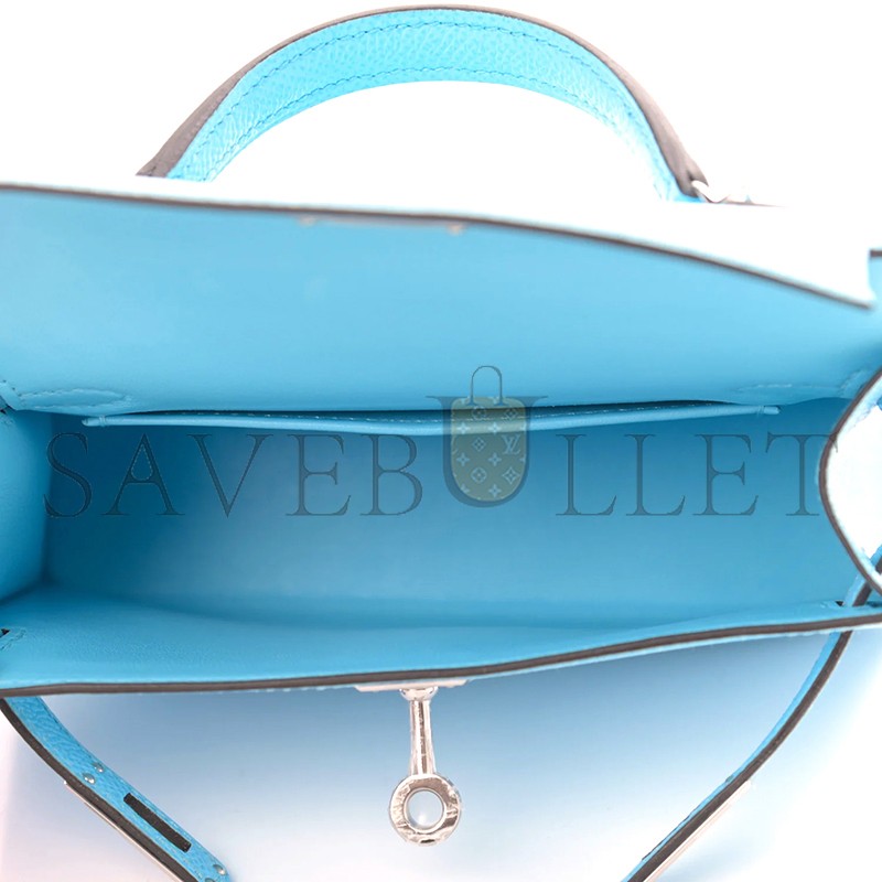 HERMES MASTER MINI KELLY EPSOM BLUE CELESTE PALLADIUM HARDWARE (19*12*5.5cm)