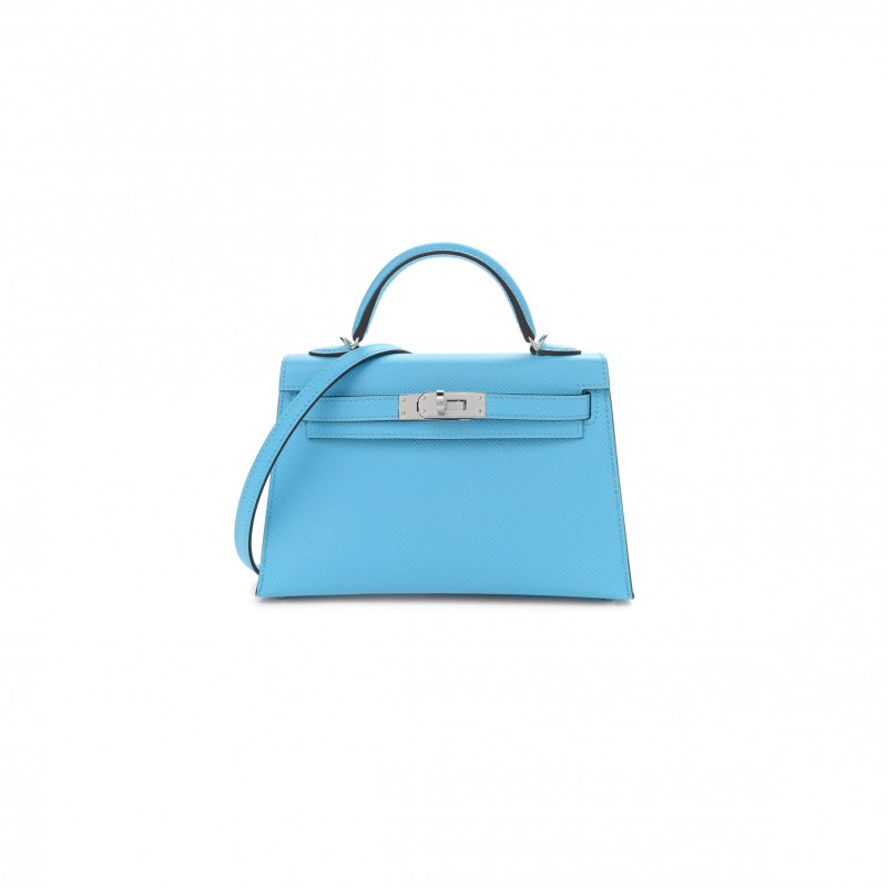 HERMES MASTER MINI KELLY EPSOM BLUE CELESTE PALLADIUM HARDWARE (19*12*5.5cm)