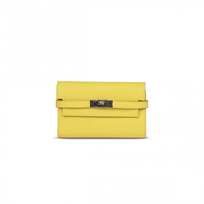 HERMES MASTER KELLY DEPLIANT WALLET OSTRICH PALLADIUM HARDWARE (15*10*3cm)