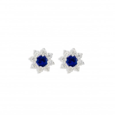 TIFFANY & CO SAPPHIRE AND DIAMOND CLUSTER STUD EARRINGS 
