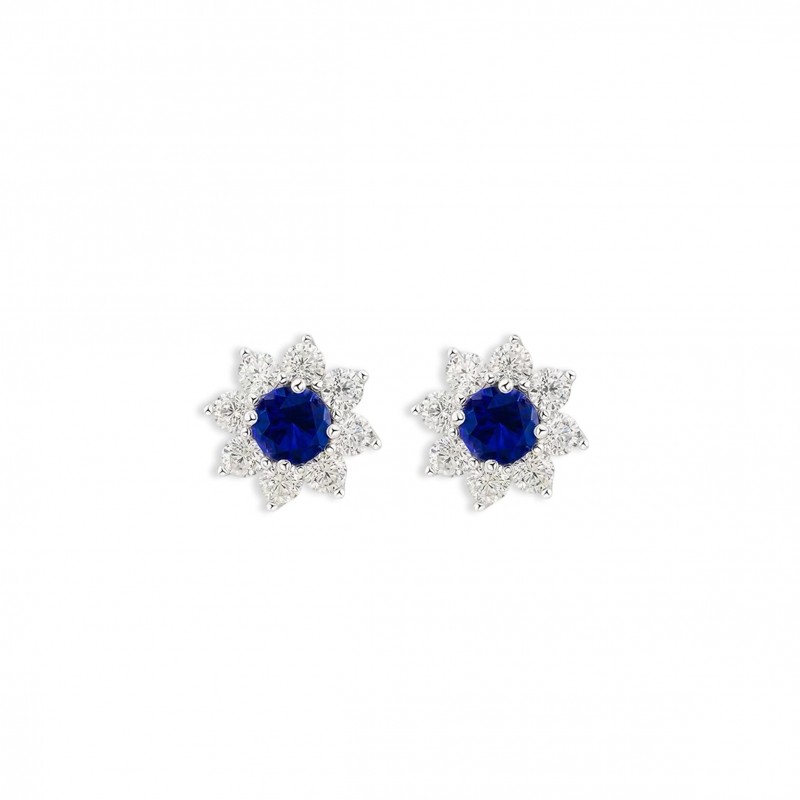 TIFFANY & CO SAPPHIRE AND DIAMOND CLUSTER STUD EARRINGS 