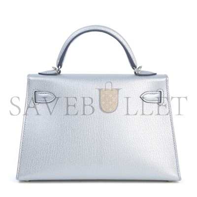 HERMES MASTER MINI KELLY SILVER METALLIC ARGENT CHAMKILA PALLADIUM HARDWARE (19*12*5.5cm)