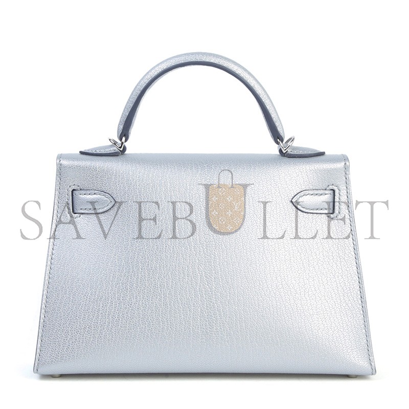 HERMES MASTER MINI KELLY SILVER METALLIC ARGENT CHAMKILA PALLADIUM HARDWARE (19*12*5.5cm)