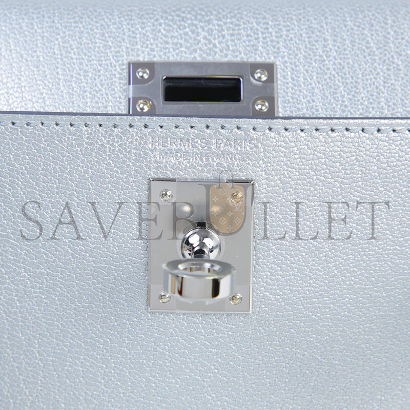 HERMES MASTER MINI KELLY SILVER METALLIC ARGENT CHAMKILA PALLADIUM HARDWARE (19*12*5.5cm)