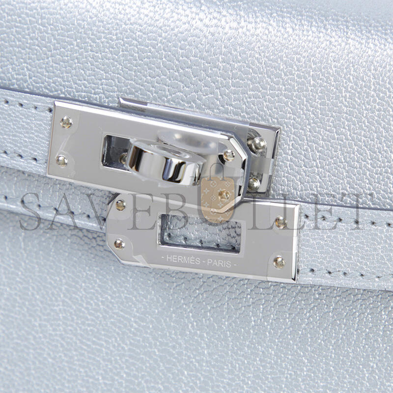 HERMES MASTER MINI KELLY SILVER METALLIC ARGENT CHAMKILA PALLADIUM HARDWARE (19*12*5.5cm)