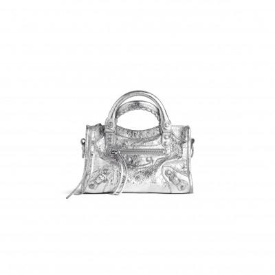 BALENCIAGA WOMEN'S LE CITY BAG MINI IN SILVER 8063952AA9R8122 (24*16*6.5cm)
