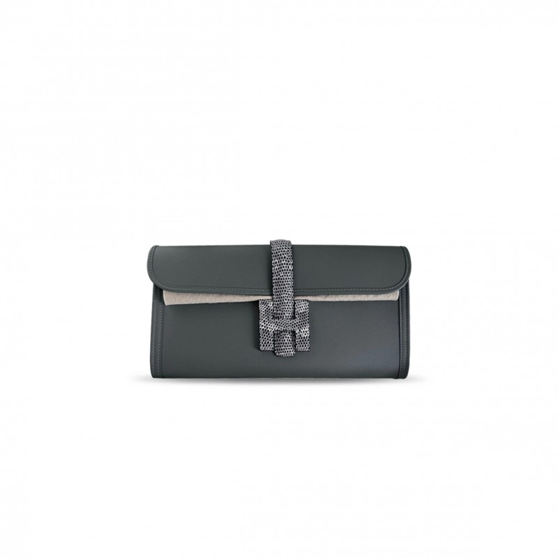 HERMÈS NOIR SWIFT AND LIZARD JIGE ELAN (21.5*12.5*2cm)